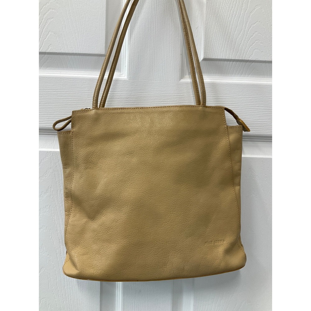 Wilsons Leather Pelle Studio Women's brown tan Tote Purse Zip Silver Hardware